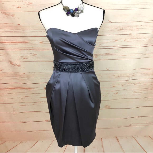 B Darlin Dresses & Skirts - B Darlin Gray Satin Strapless Cocktail Dress